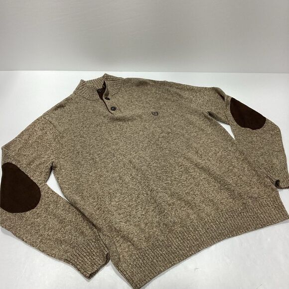 Chaps Men's Sweater Patch Elbows 3 Button Knit Henley Pullover L - Picture 1 of 12